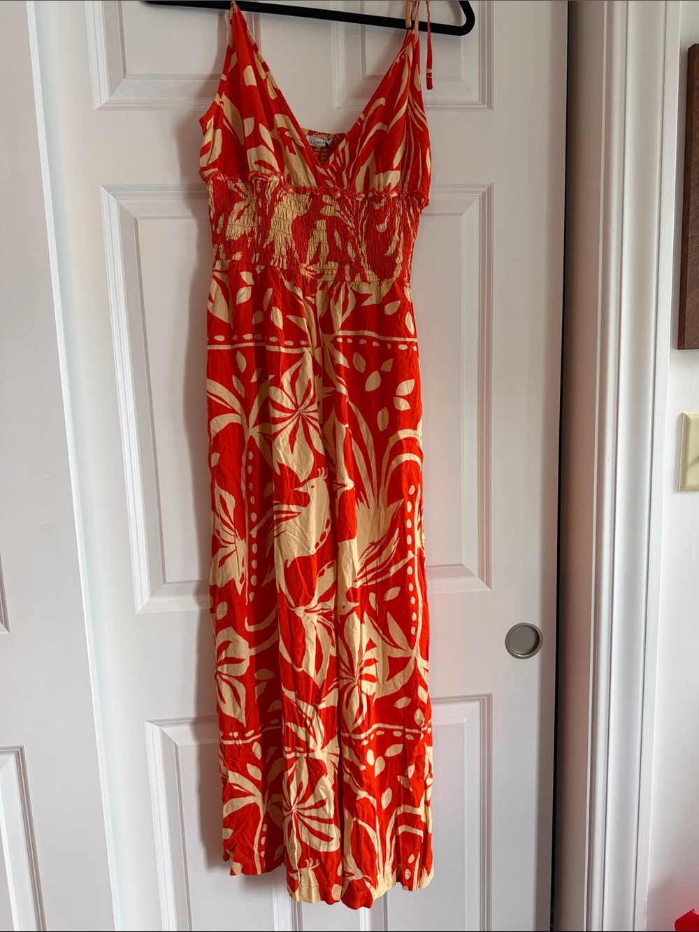 Patrons of Peace orange and Cream Tropical cropped jumpsuit